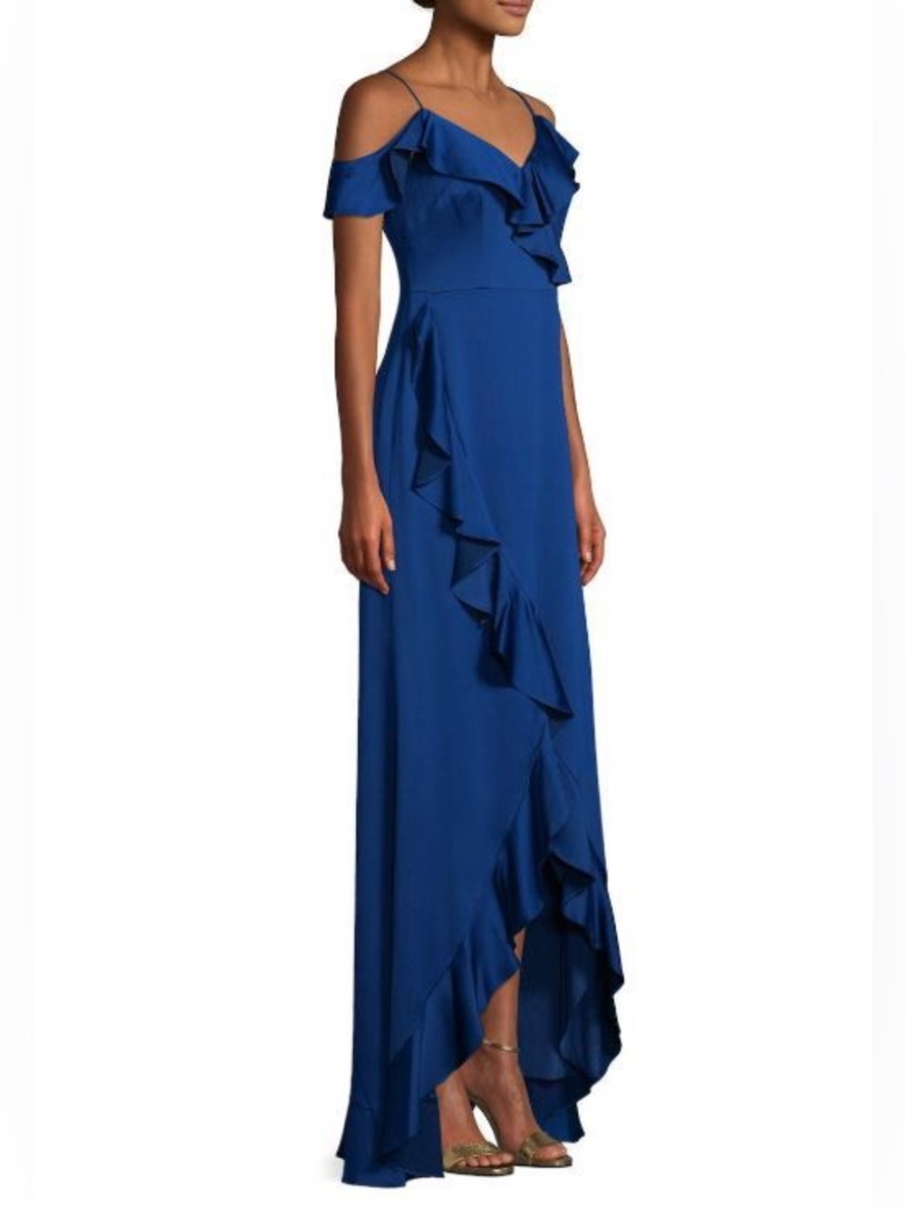 NWT Aidan by Aidan Mattox Satin Navy Off the Shoulder Gown, size 12.